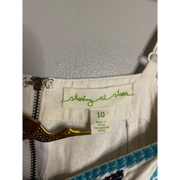 Staring At Stars Size 10 M Dress Blue White Aztec Cami Tank Embroidered Boho - Picture 6 of 9